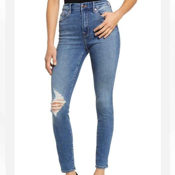 Good American Good Waist Distressed Ankle Jeans in Blue476 Size 8/29 - Picture 1 of 9